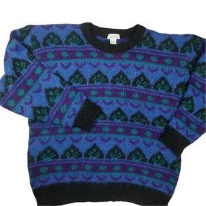 Vintage Gallagher Fair Isle Sweater Women Sz XL Mohair & Acrylic Geometric Blue - Picture 1 of 12