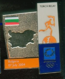 ATHENS 2004 OLYMPICS. TORCH RELAY PIN. MAP AND FLAG OF BULGARIA. 07 JULY 2004 - Picture 1 of 1