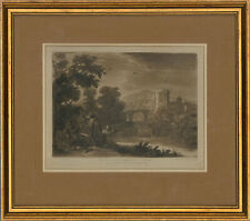 John Bromley after Claude Lorraine - 1825 Mezzotint, Landscape With Hunters