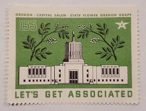 #155 Oregon State Capital, Salem - Let’s Get Associated - 1938 Poster Stamp - Picture 1 of 3