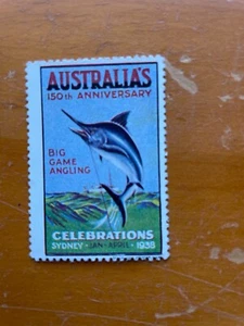 1938 AUSTRALIA SYDNEY 150TH ANNIVERSARY BIG GAME ANGLING CINDERELLA MNH - Picture 1 of 4