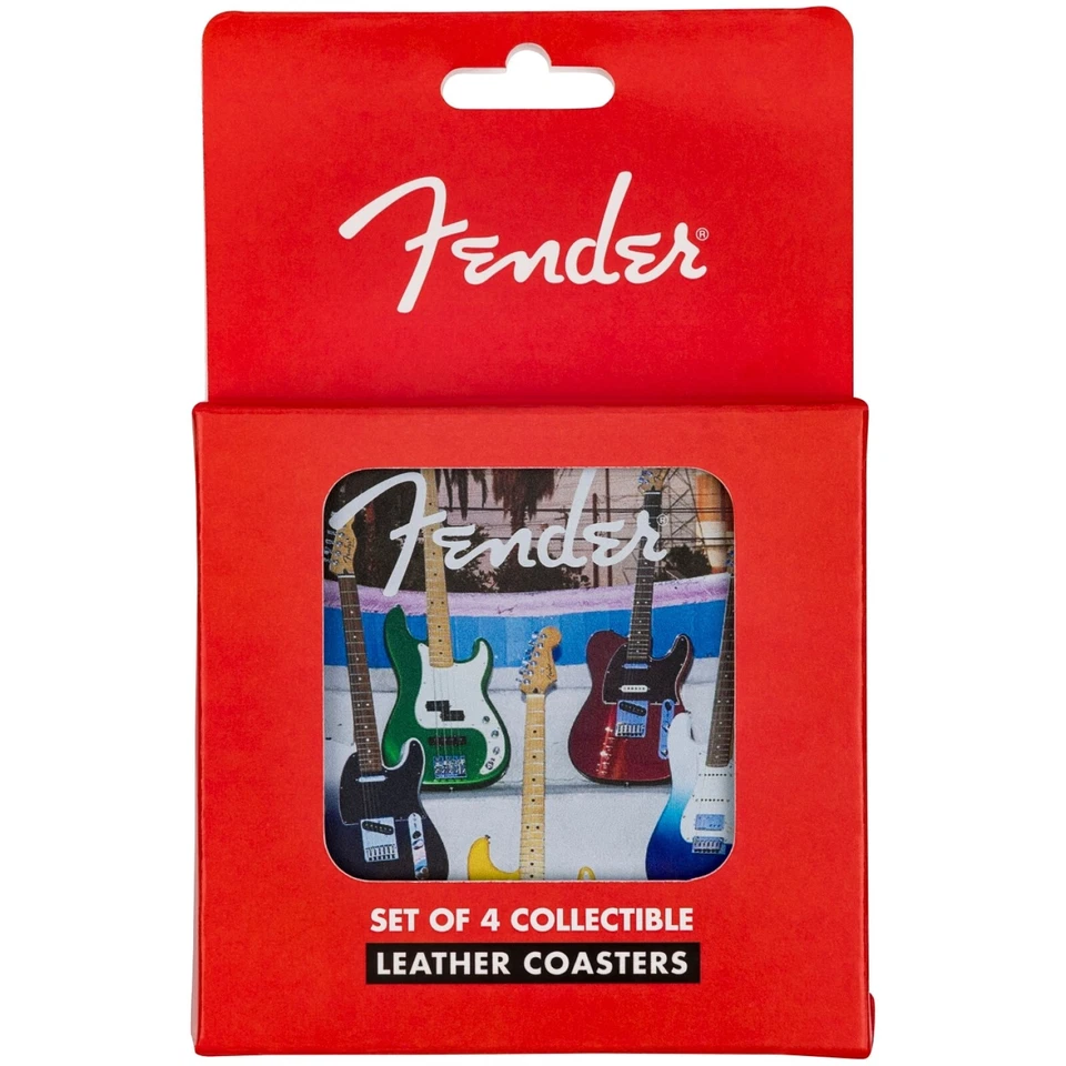 FENDER GUITAR COASTER SET 4-PACK MULTI COLOR LEATHER 910-6108-000 MADE IN CANADA