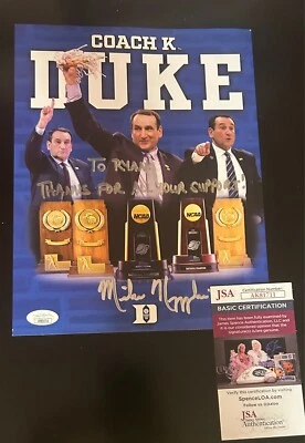 Mike Krzyzewski Duke Basketball Coach K Signed 8.5X11 Photo JSA AUTO - Image 1 of 2