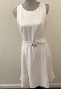 White House Black Market WHBM White dress 8 Medium New NWT Belt Sleeveless - Picture 1 of 11