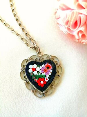 Collana ciondolo a cuore con lavorazione in micromosaico blu multicolore bijoux  - Immagine 1 di 4