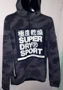 SUPERDRY Sport Men's Black Textured Logo Graphic Pullover Hoodie Jacket Size L - Picture 1 of 7