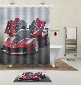 Red Sport Car Waterproof Bathroom Polyester Shower Curtain Liner Water Resistant - Imagen 1 de 8