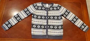 Girl's Gymboree Black White Pink Yellow Snowflake Cardigan Sweater Size 10-12 - Picture 1 of 9