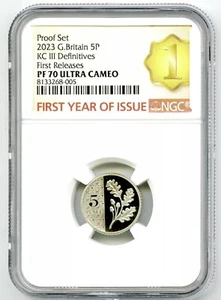 2023 GREAT BRITAIN 5P PROOF NGC PF70 UCAM OAK LEAF 5 PENCE FIRST YEAR OF ISSUE - Picture 1 of 2