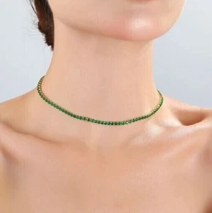 NEW 14K SILVER Plated 10Ct Round Lab Created Green Emerald Tennis Necklace 18 - Picture 1 of 5