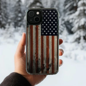 AMERICAN FLAG ART IPHONE 12 13 14 15 16 PRO PLUS PHONE CASE, 2 IN 1 - Picture 1 of 3