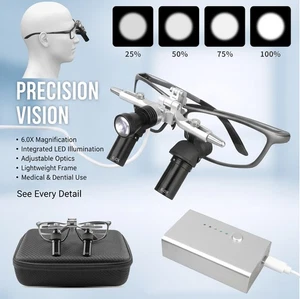 6.0X Dental Medical Magnifier Binocular Ergo Loupe Optical Lens+5W LED Headlight - Picture 1 of 24