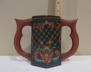 Hand Painted Wooden Vase Signed Judy Steffen in Norwegian Rosemaling Style 6" - Picture 1 of 7