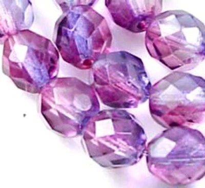 Cuentas redondas facetadas checas de 8 mm doble capa tanzanita/fucsia (20 piezas) Foto 1 de 3