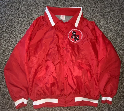 NC STATE University WOLFPACK ~ VINTAGE US MADE Coaches Lined Jacket NCAA College Cover