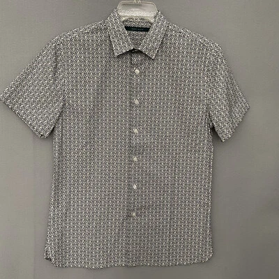 Perry Ellis Shirt Mens Small Black Gold Polka Dots White Short Sleeve Casual - Image 1 of 4
