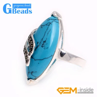 Anillo Marcasita Plata Tibetana - Cuentas Marquesa 17x32mm Moda Joyería Regalo Foto 1 de 4