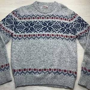 Vtg. Shelter Mountaim Sweater M 85% Wool Beige Blue Snowflake USA Union made EC - Picture 1 of 23