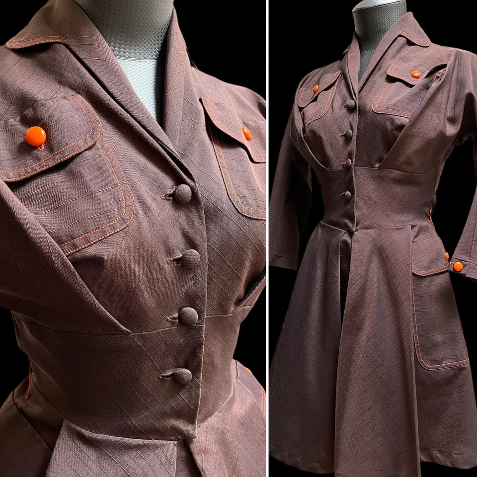 Vestido De Colección Marrón Oscuro Años 50 Gótico Ajustado Jackie Ágil Corsé Estilo Estructurado PEQUEÑO Foto 1 de 4
