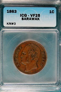 1863 ICG VF25 Sarawak KM#3 One Cent!! #B5095* - Picture 1 of 2