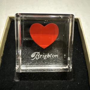 New Brighton Red Heart Clear Glass Block Decorative Paper Weight In Original Box - Bild 1 von 11