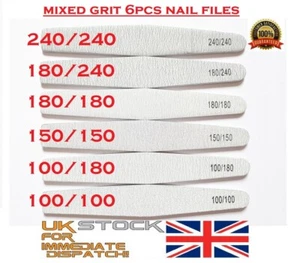 6x Diamond Zebra Nail Files – Mixed Grits Pro Salon Emery Boards Double-Sided UK - Picture 1 of 11