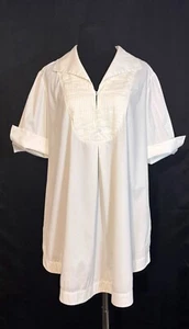 Lafayette 148 New York 8 White Short Sleeve Pleats Tunic Blouse Collar Pockets - Picture 1 of 10