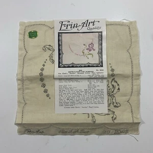 Erin Art Traced Linen Doily Iris No 2042 20.5cm x 20.5cm Unworked Tracked Post - Picture 1 of 8