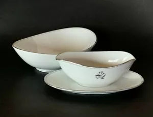 Noritake China Set Graycliff 5861 Vegetable Bowl & Gravy Bowl/Attached Plate - Picture 1 of 6
