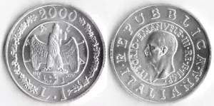 2000 Italien Lire 1 Silber Geschichte der Lira Kaiserreich Prägeblume Unc - Bild 1 von 1