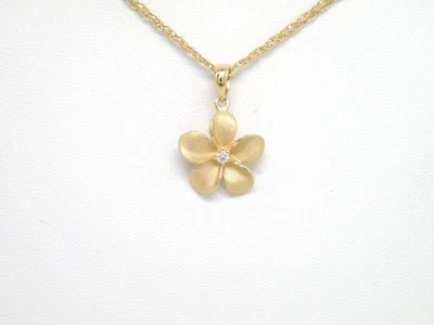 Auténtico Denny Wong Oro Amarillo 14k Flor Plumeria Grande, Colgante Diamante Foto 1 de 4