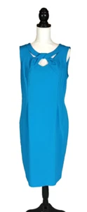 Jones Studio Dress Womens 12 Blue Sleeveless Cutout Twist Front Lined Sheath - Picture 1 of 10