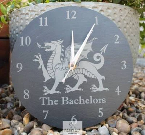 Welsh Slate Engraved Wall Clock 'Personalised Dragon' Battery Included - Picture 1 of 5