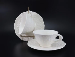 Pope Gosser Rose Point CUP & SAUCER Set of 2 White w Raised Roses Vintage USA s - Picture 1 of 16