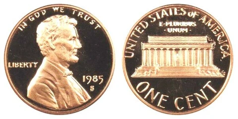 1985 S LINCOLN CENT GEM DCAM PROOF from PROOF Set Cover