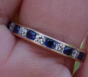 1Ct Lab-Created Round Cut Blue Sapphire Wedding Band Ring 14K Yellow Gold Plated - Picture 1 of 5