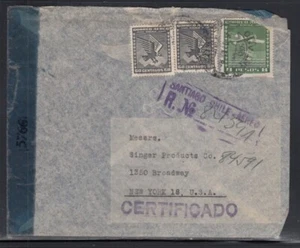CHILE Registered Cover Santiago to New York City 14-06-1945 Cancel - Picture 1 of 2