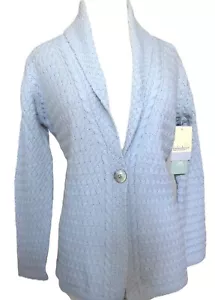 Ireland's Eye Glangevlin 1 Button Lattice Weave Long Cardigan Sweater Ice Blue S - Picture 1 of 20
