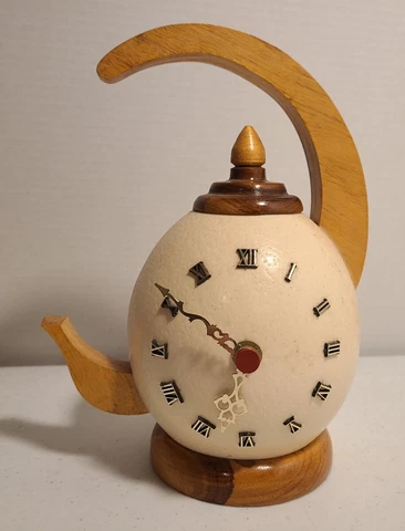 Vintage 9" Wooden Working Teapot Desk Counter Clock - Battery Operated Cover