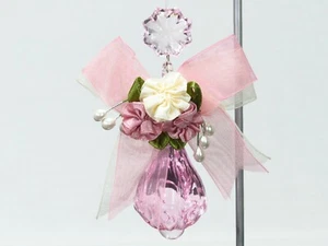 Vintage Rosa Navidad Adorno Cuentas Cinta Arco Plástico Rocío Gota Transparente 4.5"  - Imagen 1 de 12