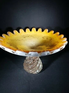 Vintage Art Glass Pedistal Dish Murano?10x6" gold fleck in bowl and base. - Picture 1 of 8