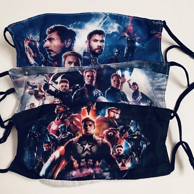 3 Pk Face Mask with Super Hero Designs, adjustable, nose guard, filter pouch - Image 1 of 4