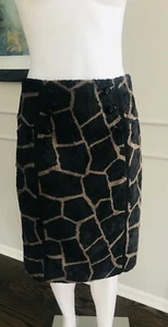 Etcetera Woman's Pencil Skirt Brown Giraffe Black Faux Fur ~ Sz 4 ~ UNIQUE ~ - Picture 1 of 6