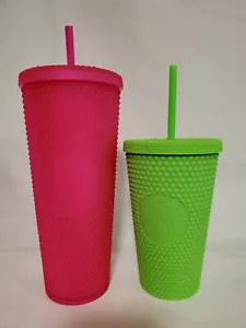 NEW STARBUCKS 2021 Grande Neon Green & Venti Pink Jelly Studded Tumbler Set - Picture 1 of 4