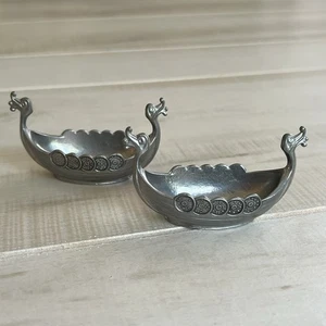 2 Vintage Handstopt TPB TINN Pewter VIKING SHIP SALT CELLARS Read - Picture 1 of 24
