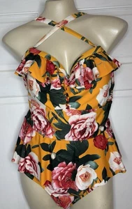 Torrid kabelloser einteiliger Badeanzug mit Gitter vorne Schößchen Damengröße 2 (2X) - Bild 1 von 15