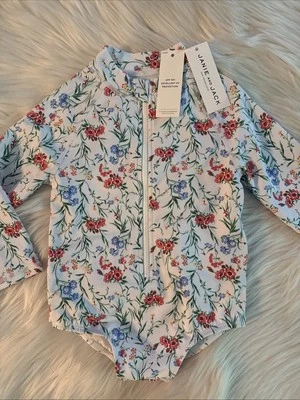 Traje de baño Janie & Jack niñas 18-24 meses 1 pieza manga larga cremallera volantes florales Bx12 Foto 1 de 4