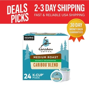 24 Count Decaffeinated K-Cup Caribou Blend - Satisfying Medium Roast Coffee Pods - Picture 1 of 8