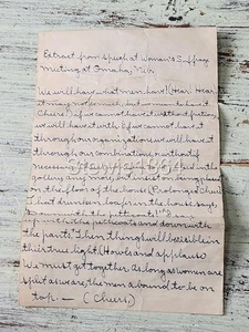 Handwritten Women’s Suffrage Speech Excerpt – Omaha Nebraska, Early 20th C. - Picture 1 of 1