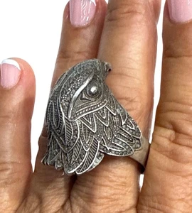Sterling Silber handgeschnitzter Adlerkopf sehr großer Herrenring Größe 18? Wunderschön  - Bild 1 von 11
